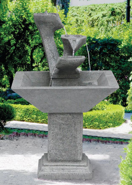 Three Shells Spilling Fountain Belize Square Cement Basin Modern Art